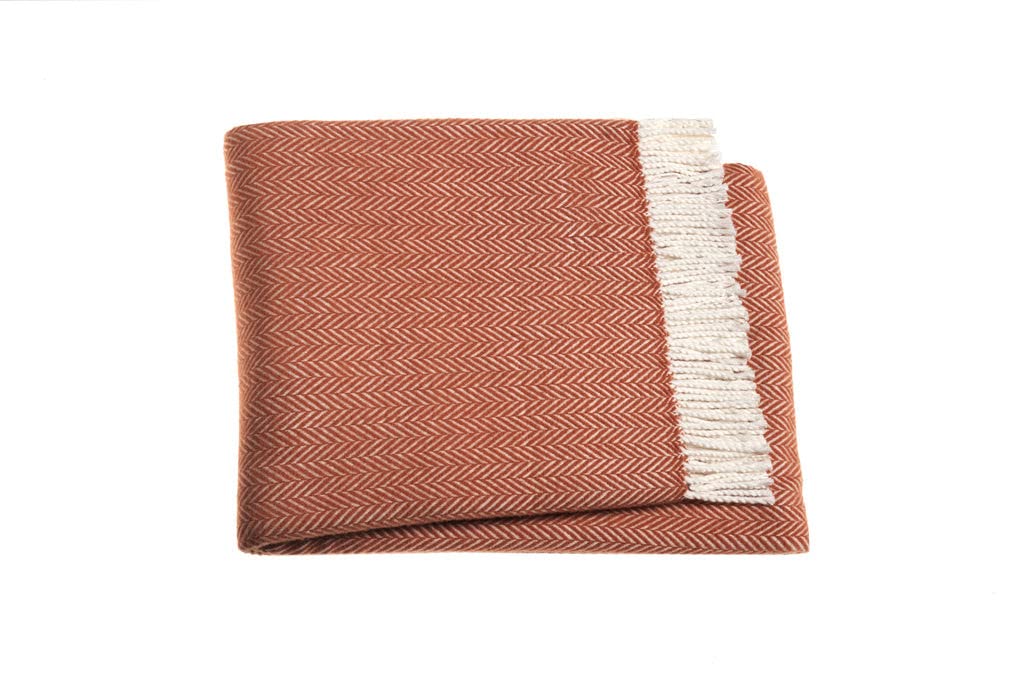 HomeRoots Terracotta Cotton/Acrylic Orange and White Dreamy Soft Herringbone Throw Blanket