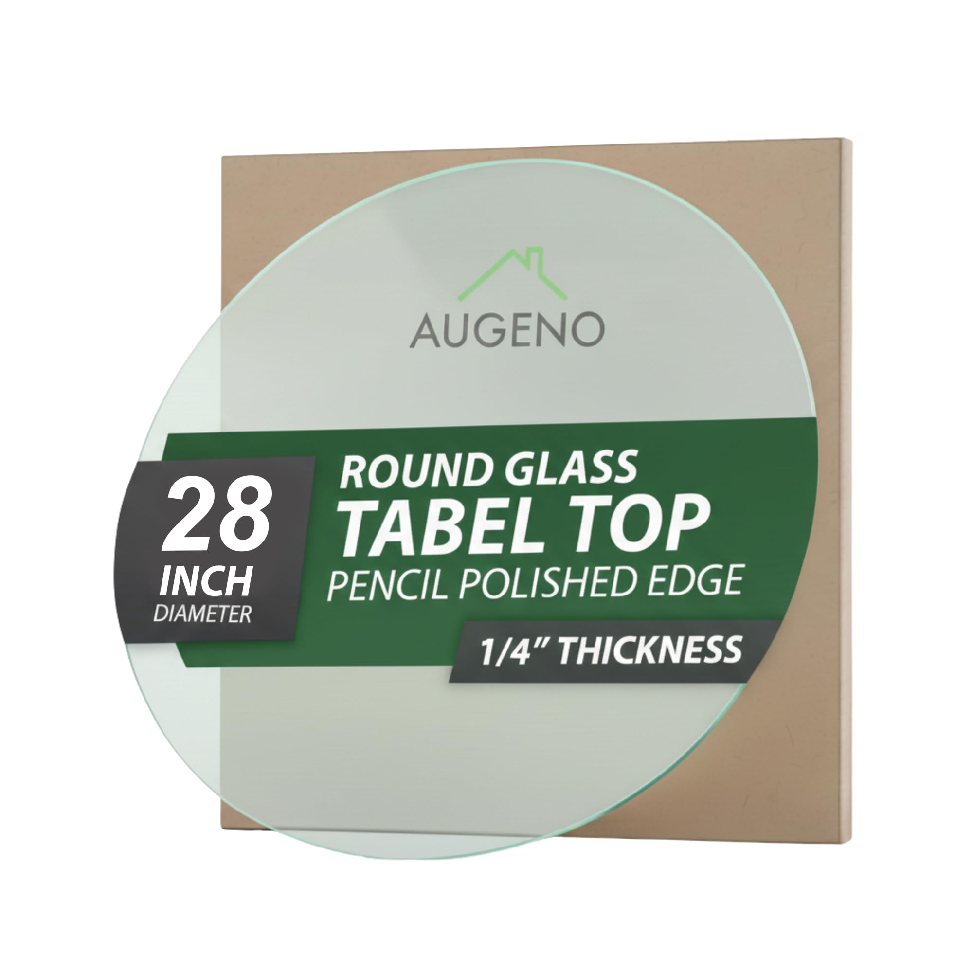 Augeno 28 inch Round 1/4 Thick Pencil Polished Edge Glass Table Top with 6 Bumpers - Tempered, Scratch Resistant & Safety Replac