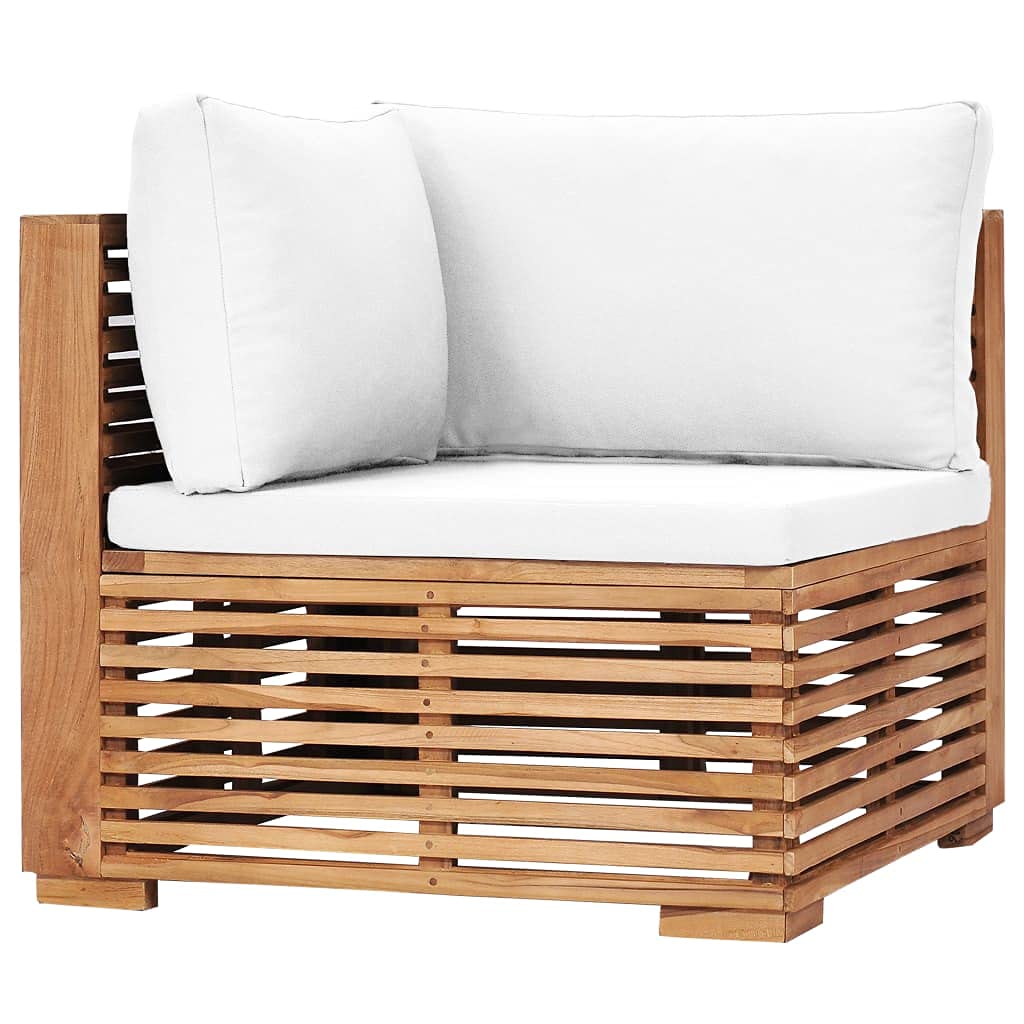 Patio Corner Sofa with Cream Cushion Solid Teak Wood