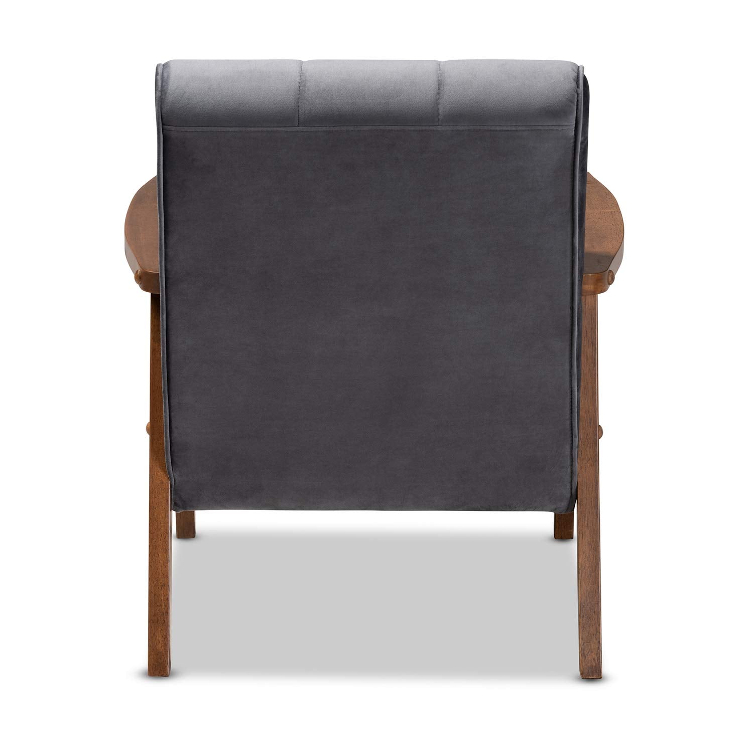 Baxton Studio Asta Mid-Century Modern Grey Velvet Fabric Upholstered Walnut Finished Wood Armchair
