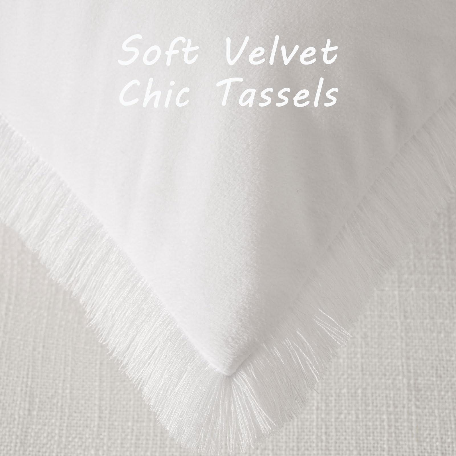 Futei Cream White Boho Throw Pillow Covers With Tassels 22X22 Inch Set Of 2,Soft Velvet Decorative Cushion Case,Home Decor For C