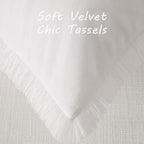Futei Cream White Boho Throw Pillow Covers With Tassels 22X22 Inch Set Of 2,Soft Velvet Decorative Cushion Case,Home Decor For C