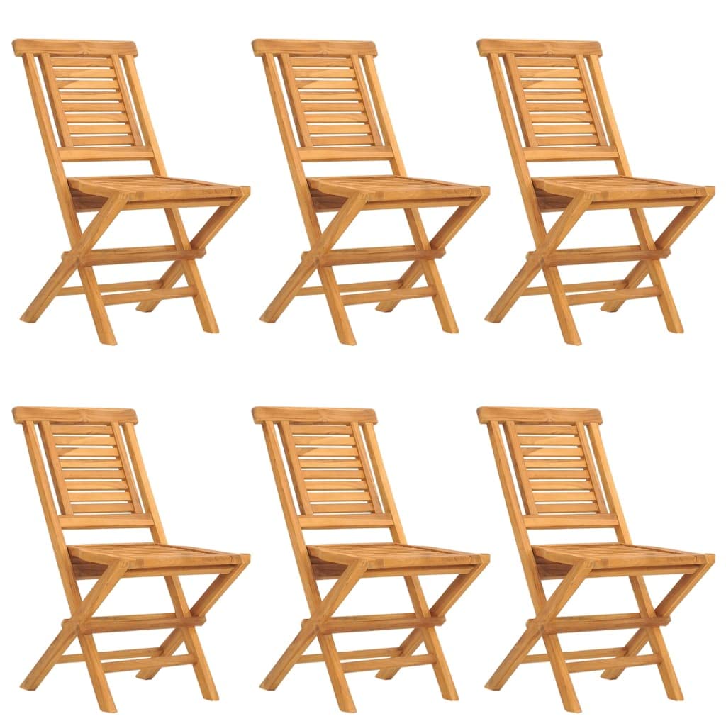 vidaXL Folding Patio Chairs - Solid Teak Wood with Waterbase Finish - Comfortable Backrest, Slatted Design - Set of 6