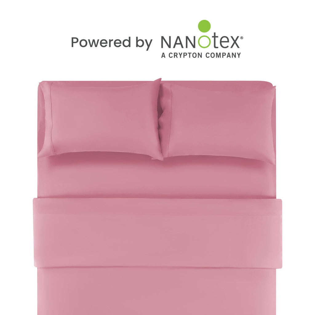 Sleep Zone Nanotex Super Soft Cooling King Bed Sheets Set 4 Piece - Easy Care Fitted Flat Sheet & Pillowcase Sets - Wrinkle Free, Fade Resistant, Deep Pocket 16' (Ballet Pink, King)