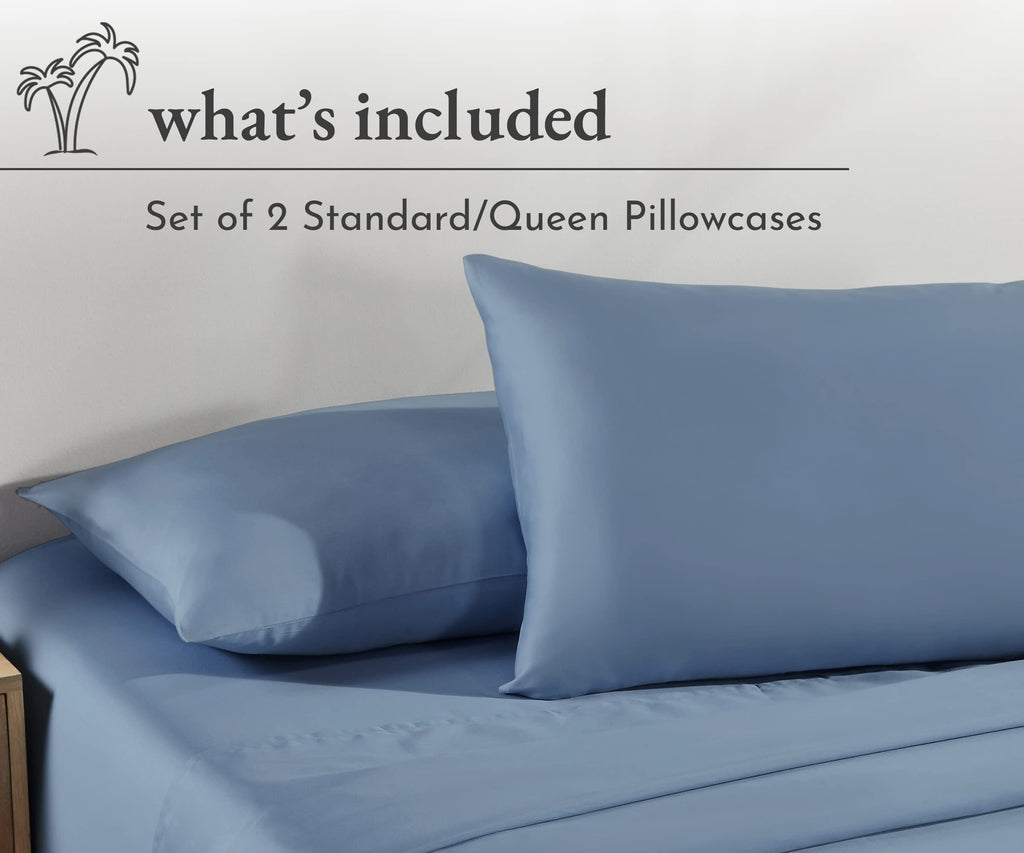 California Design Den 100% Cotton Pillowcases Standard Size Set Of 2, Soft & Cooling Sateen Weave Cotton Pillowcases (Standard/Queen, Blue)