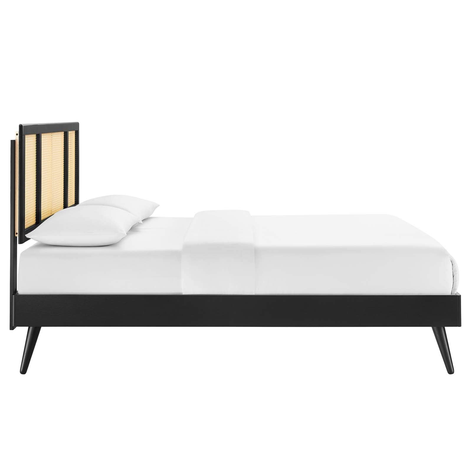 Modway Kelsea Cane And Wood King Platform Bed With Splayed Legs In Black