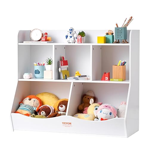 Vevor Wood Kid Storage Cubby, Toy Storage Organizer With Bookshelf, 35'' W 5-Cubby Wood Toy Storage Cabinet, Children Book Toy S