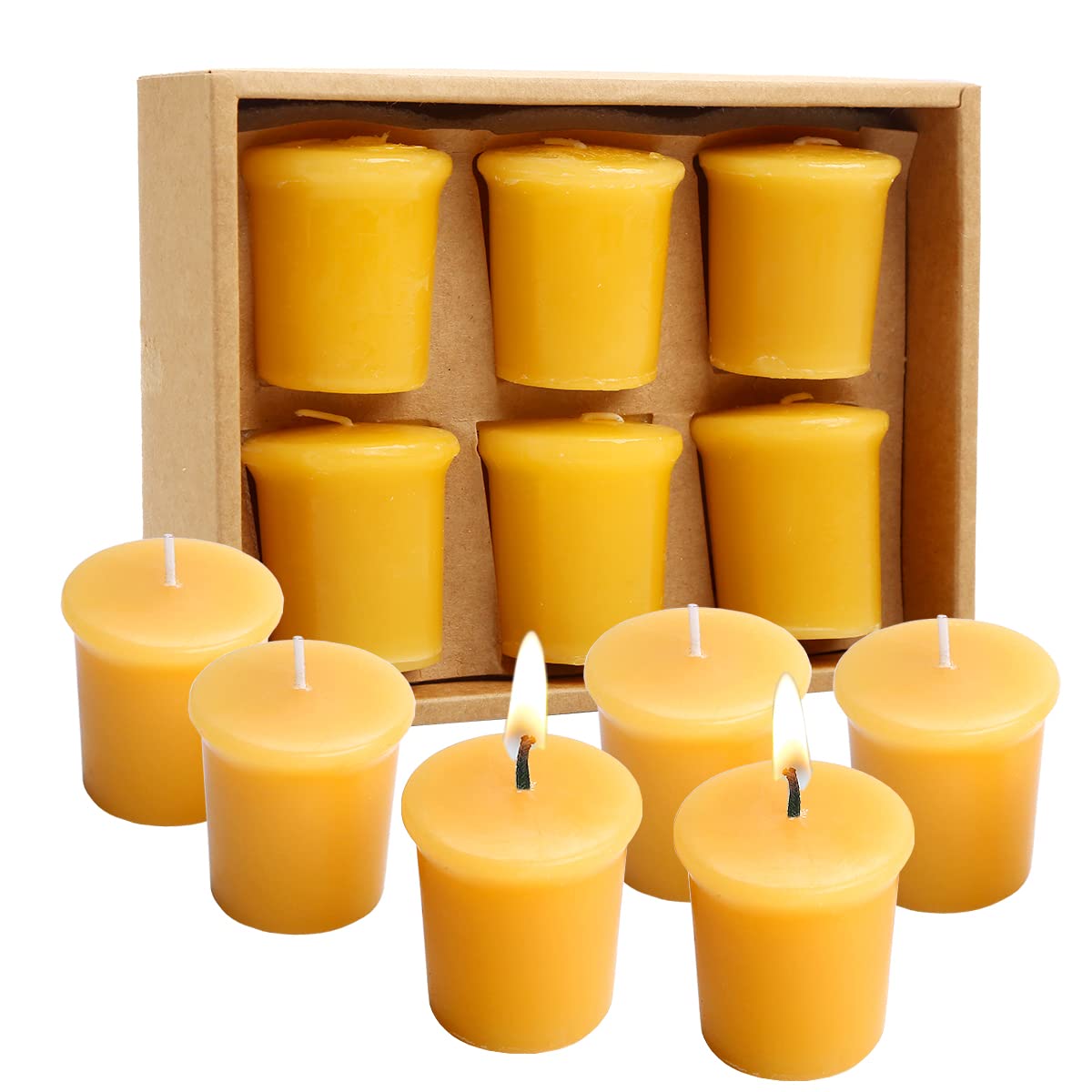 LJQizn 6pcs Beeswax Votive Candles Pure Handmade Pillar Natural Votives Set for Gift Home D  cor Party Wedding Spa