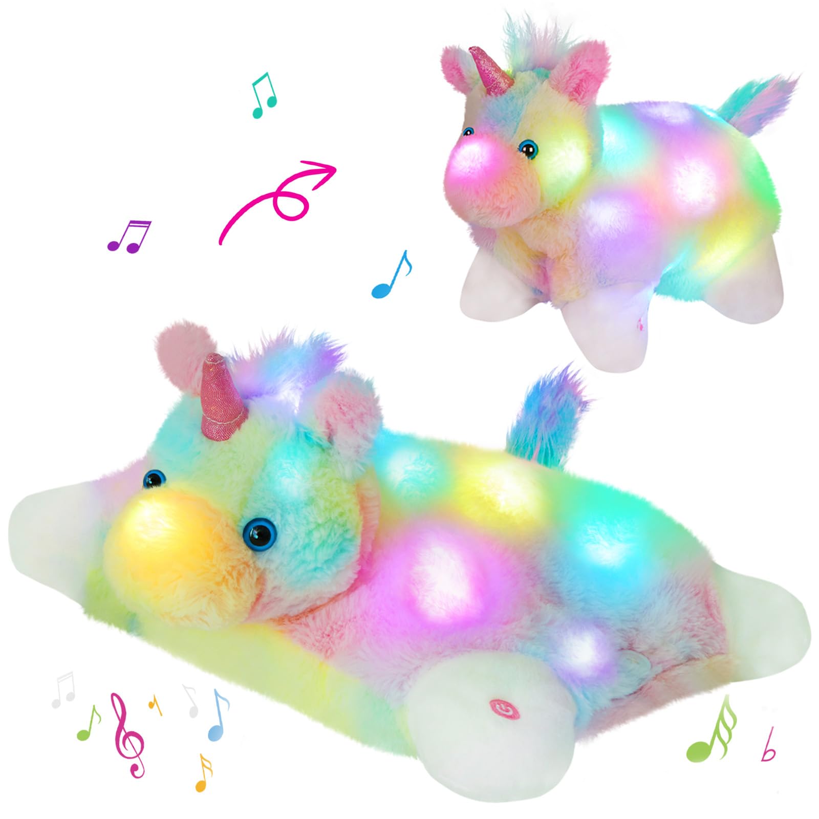 Glow Guards 16' Light Up Musical Rainbow Unicorn Plush Pillow,LED Singing Soft Colorful Unicorn Stuffed Animal,Sofa Decors Birt