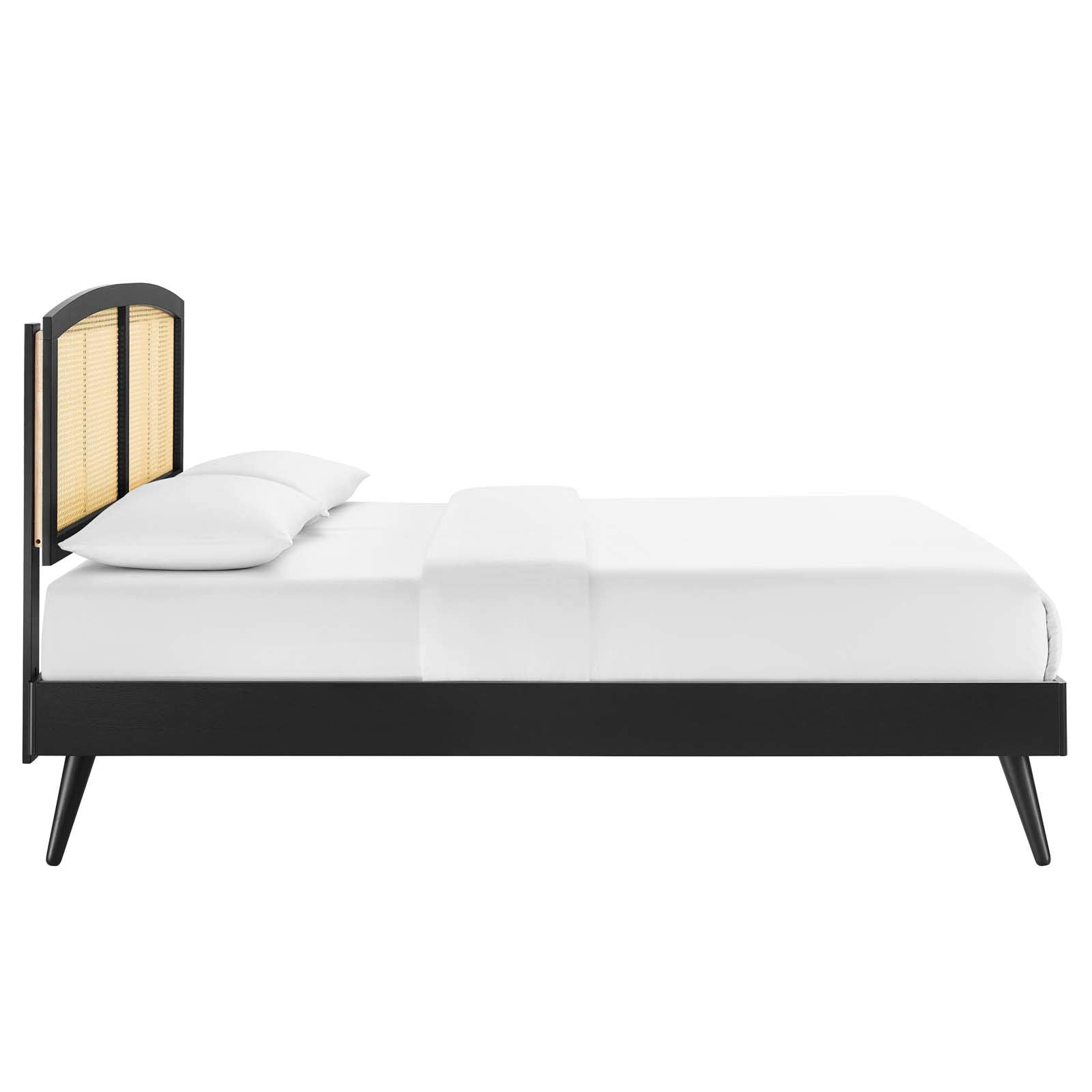 Modway Sierra Cane And Wood King Platform Bed With Splayed Legs In Black