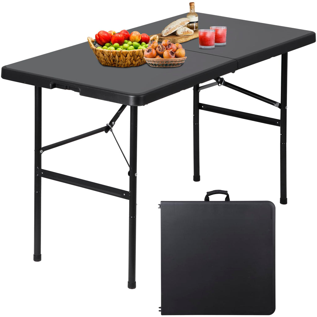 Zenstyle 4 Ft Indoor Outdoor Heavy Duty Plastic Folding Table Portable Picnic Table Fold-In-Half Utility Table W/Handle And Steel Legs For Camping, Dining, Party