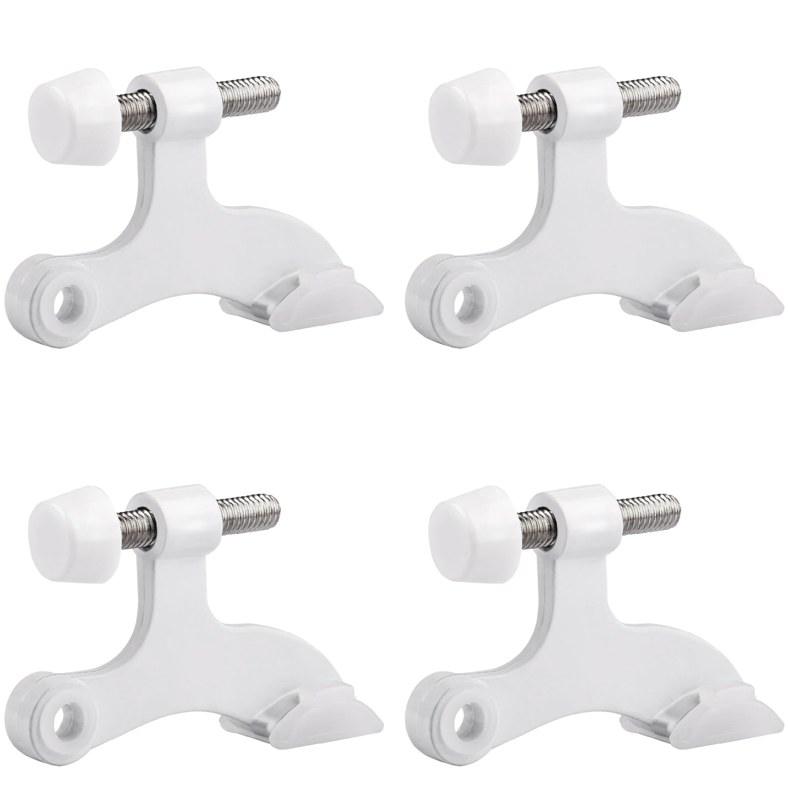 Obtanim 4 Pack Hinge Pin Door Stopper Heavy Duty Metal Adjustable Door Stops With Rubber Bumper Tips (White)