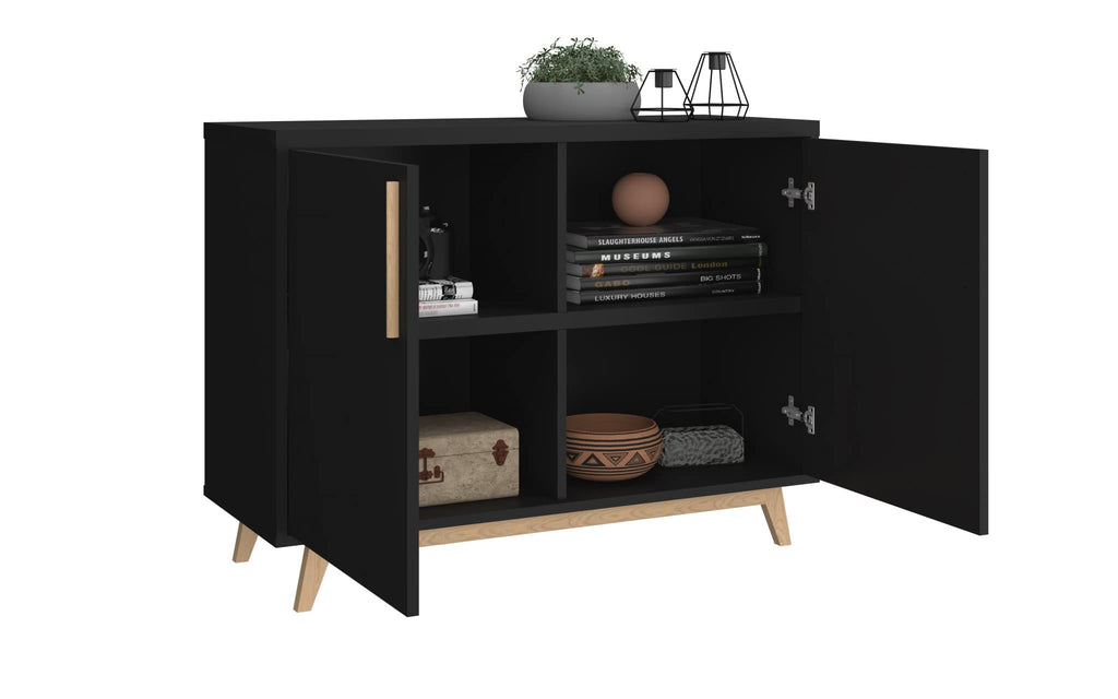 HomeRoots Wood, Manufactured Modern Black and Natural Two Door Buffet