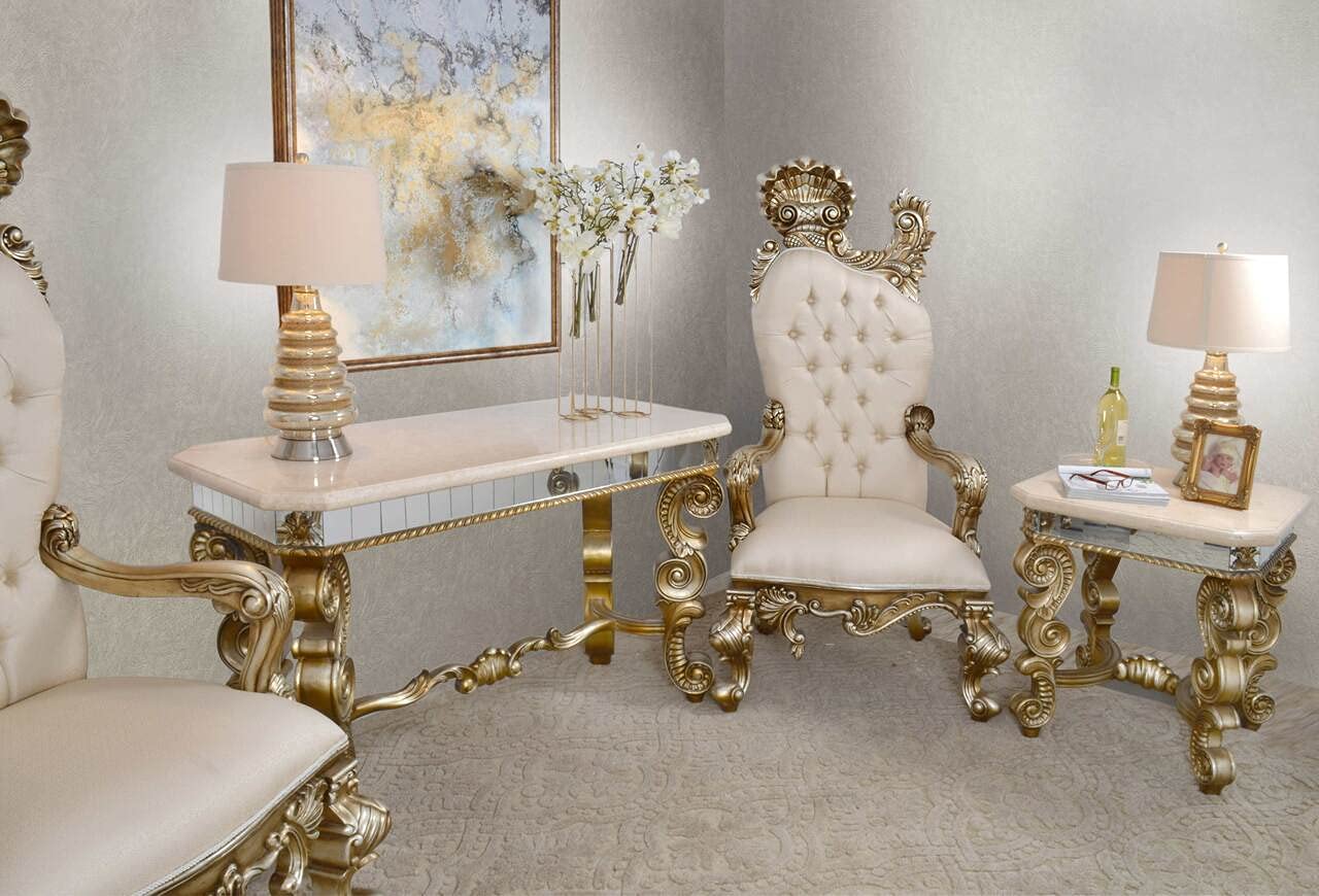 Afd Home Platine Bella Accent End Table, Silver Platina, Mirror, Cream Marble