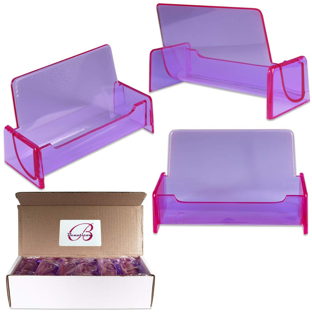 Beauticom 12 Pieces - Clear Color Plastic Business Card Holder Display Desktop Countertop (Style # 3) (Clear Purple)
