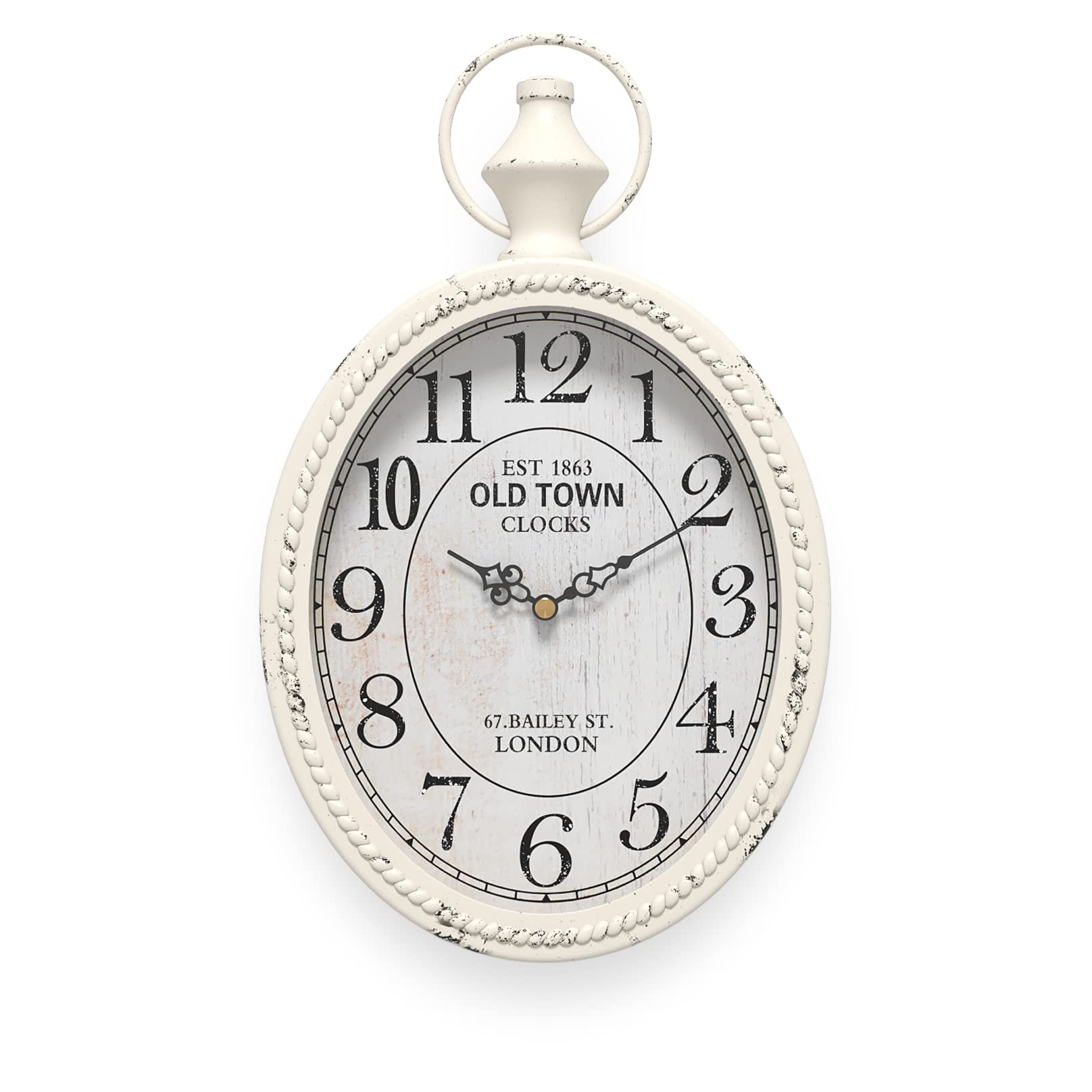 Menterry Small Retro Oval Wall Clock, Antique Old Design, White Vintage Style, Battery Operated Silent Decor Wall Clocks for Kit
