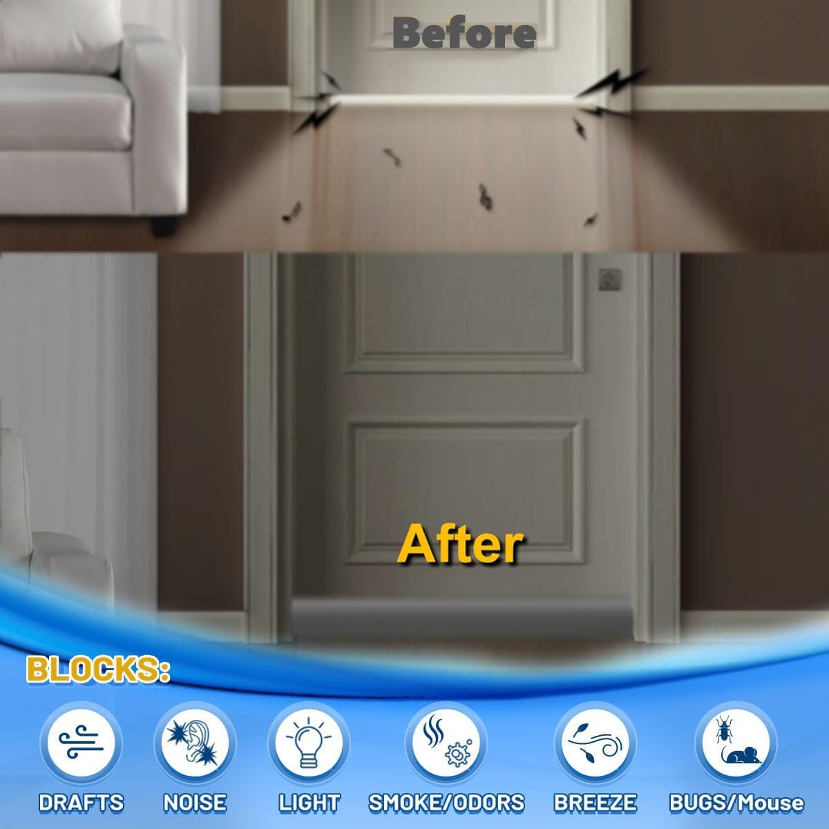 Maxtid 32' Gray Door Air Draft Stopper - Wind Blocker For Bedroom Doors & Small Apartments