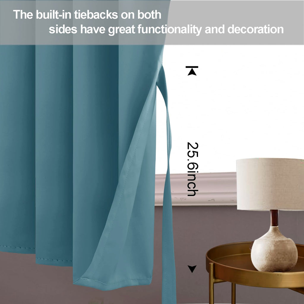 Jiuzhen Stone Blue Blackout Curtains With Tiebacks Thermal Insulated, Light Blocking And Noise Reducing Grommet Curtains For And Living Room, Set Of 2 Window Curtain Panels, 42 X 54 Inch Length