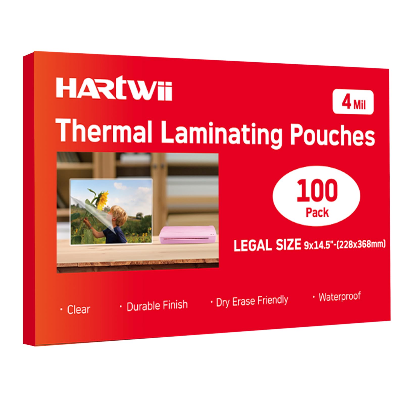 Hartwii 100Pack Legal Size Laminating Sheets 4 Mil Thermal Laminate Pouches For Extra Protection Clear Laminator Sheet, 9X14.5In