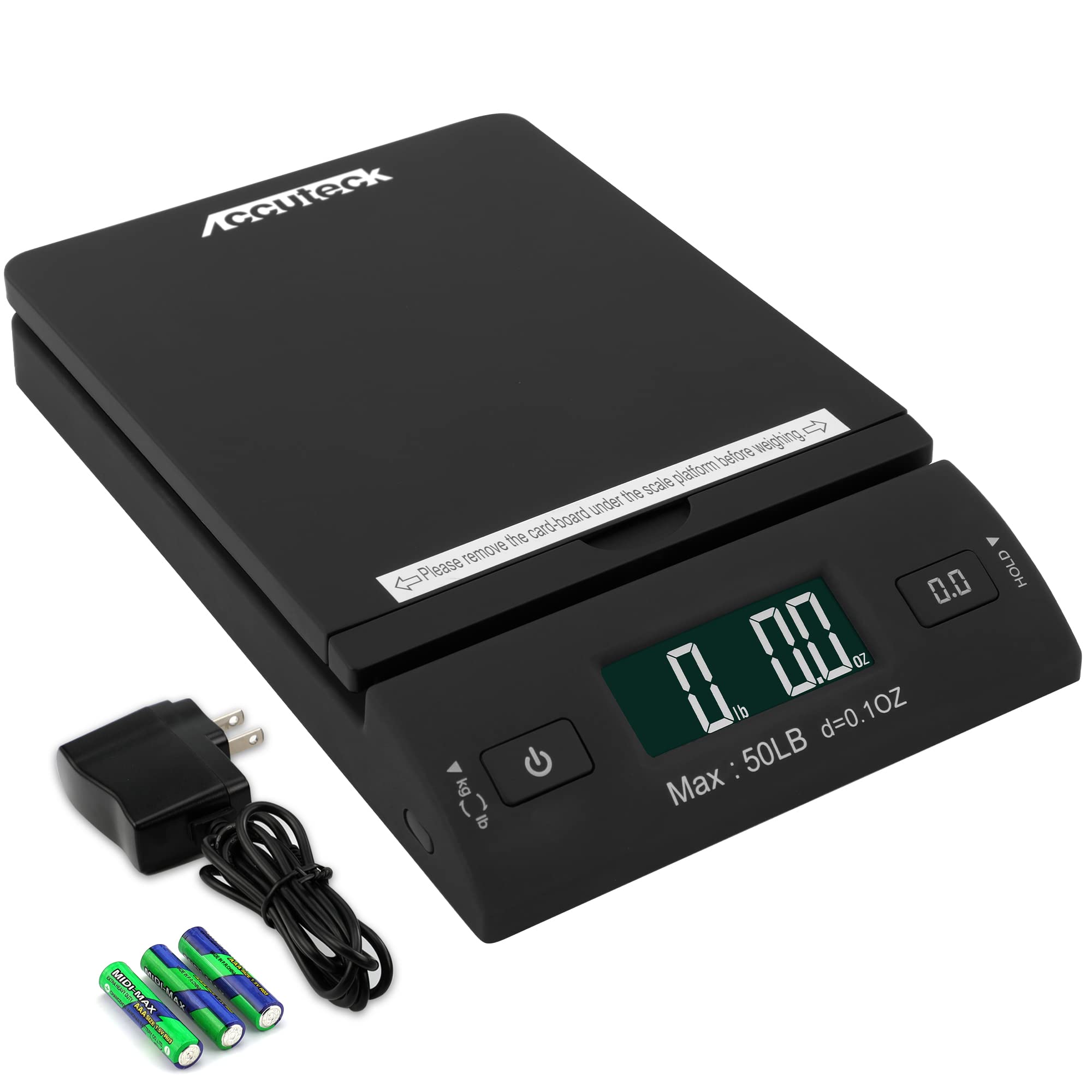 Accuteck 50 Lb All-In-One Black Digital Shipping Postal Scale With Adapter (W-8250-50B)