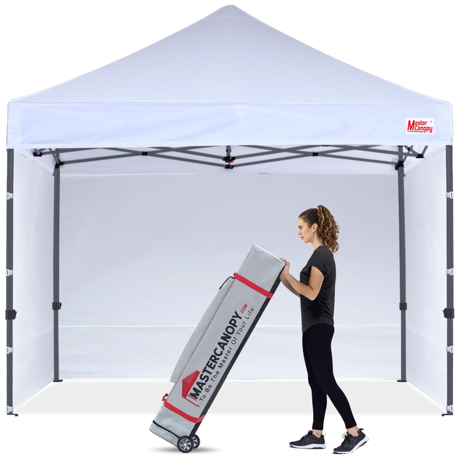 Mastercanopy Heavy Duty Pop-Up Canopy Tent With Sidewalls (8X8,White)