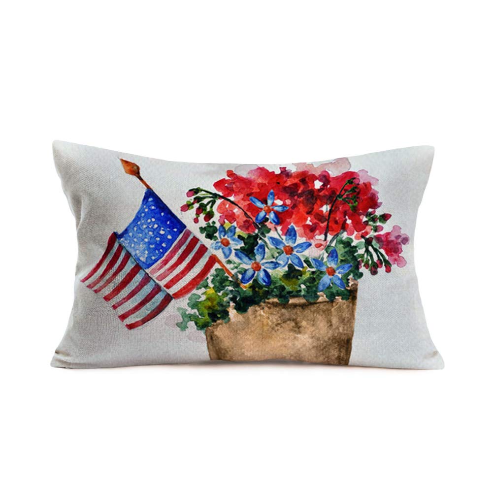 Easternproject American Flag Pillow Cover Patriotic 4Th Of July Independence Day Throw Pillow Cases The Stars And Stripes Flower
