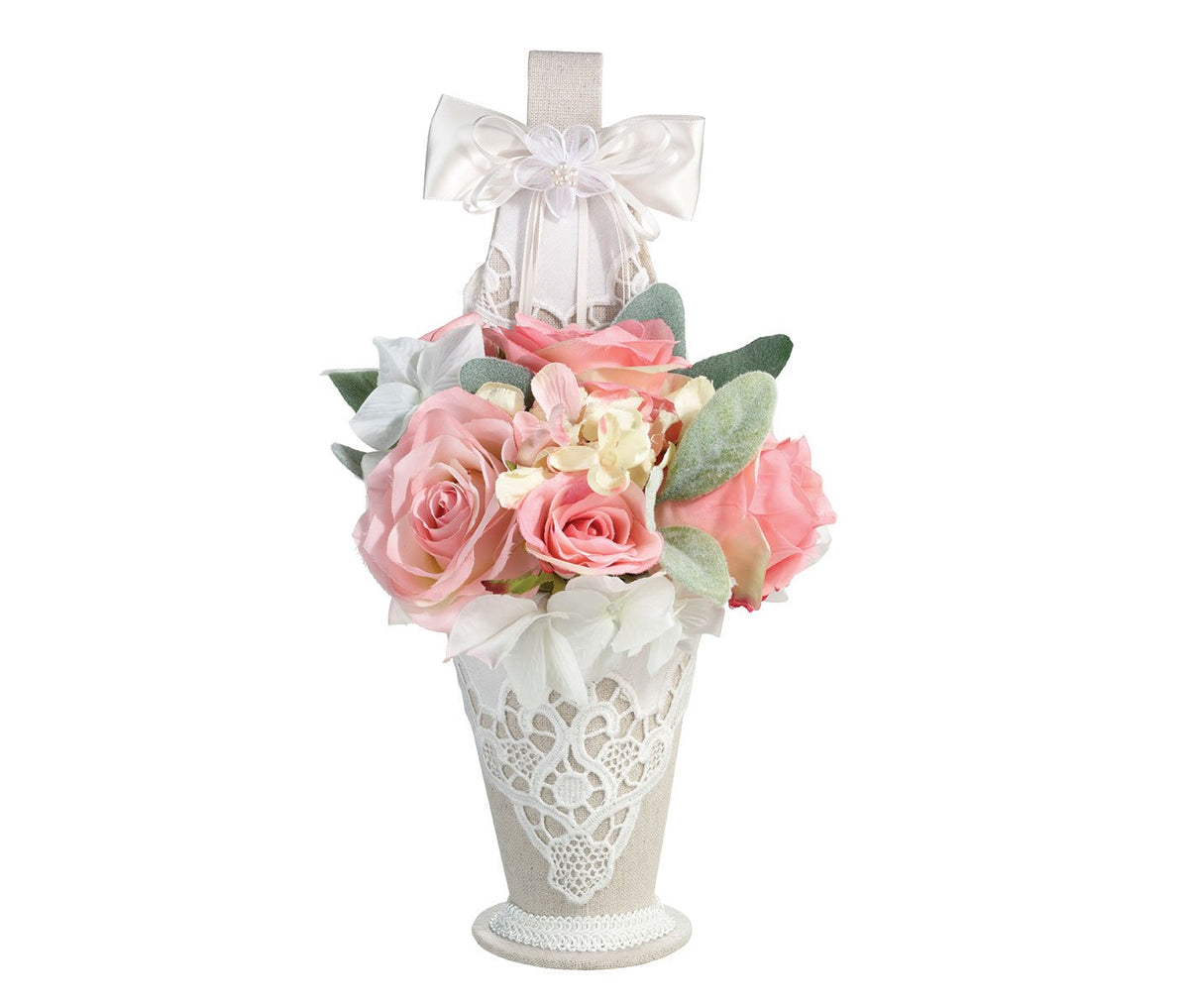 Lillian Rose Country Lace Flower Basket, 11-Inch (FB880), Multicolor
