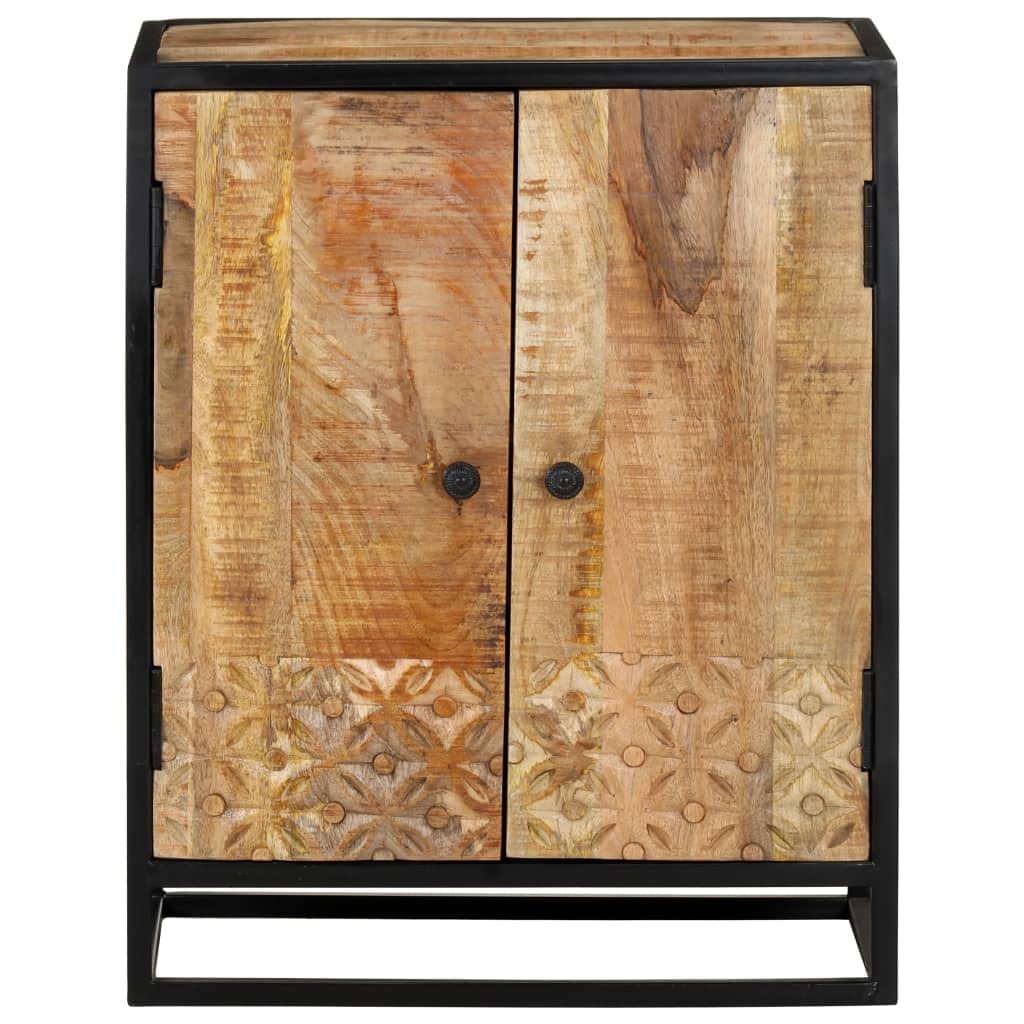 vidaXL Hand-Carved Wooden Sideboard - Solid Mango Wood with Natural Finish and Unique Charm - Ample Storage with 2 Doors