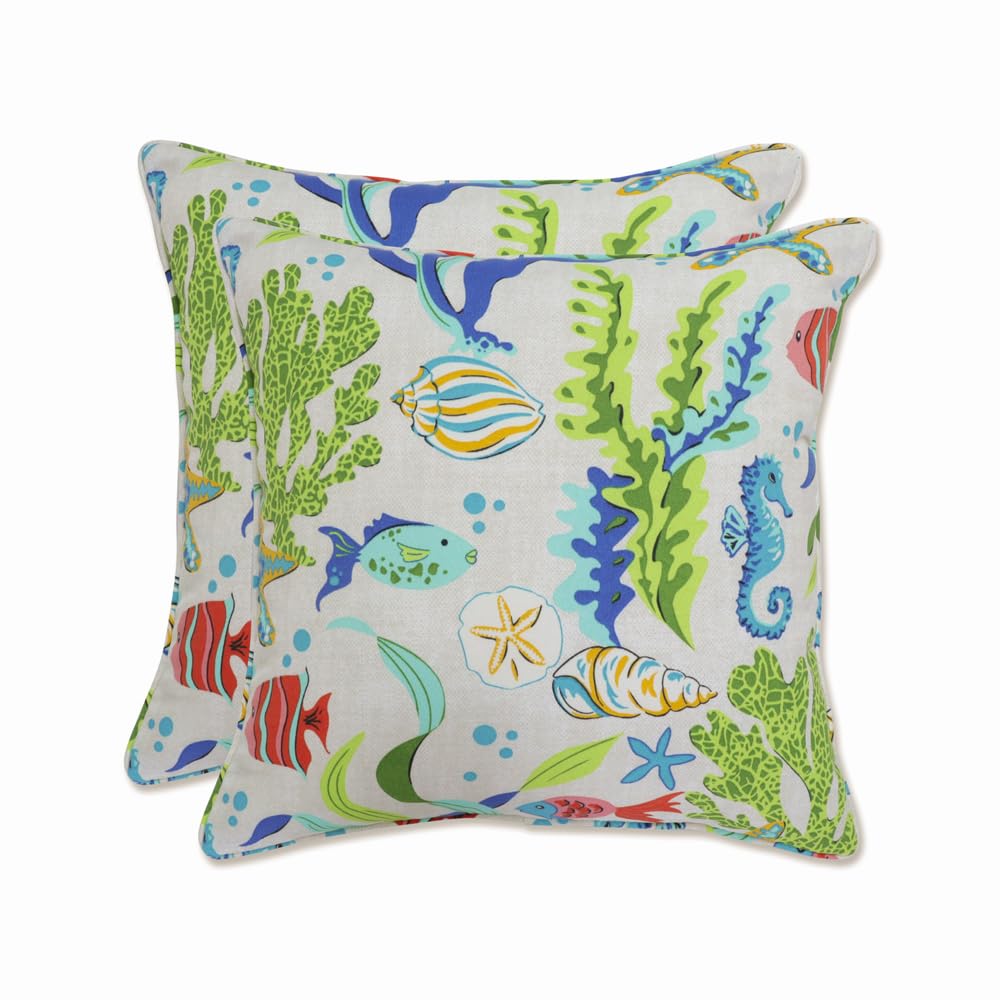Pillow Perfect Outdoor/Indoor Throw Pillows, Accent - 16.5' X 16.5', Blue Coral Bay 2 Count