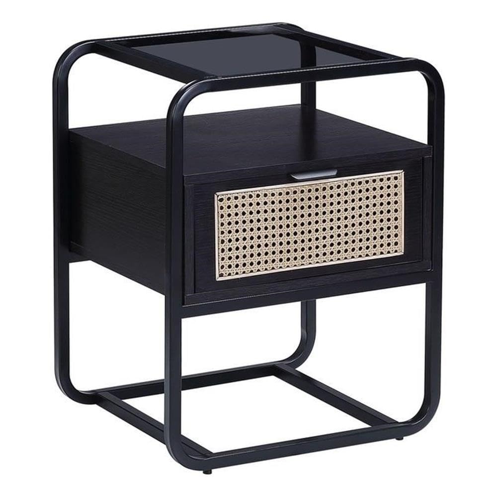 Acme Furniture Metal Frame Nightstand with One Drawer, Black