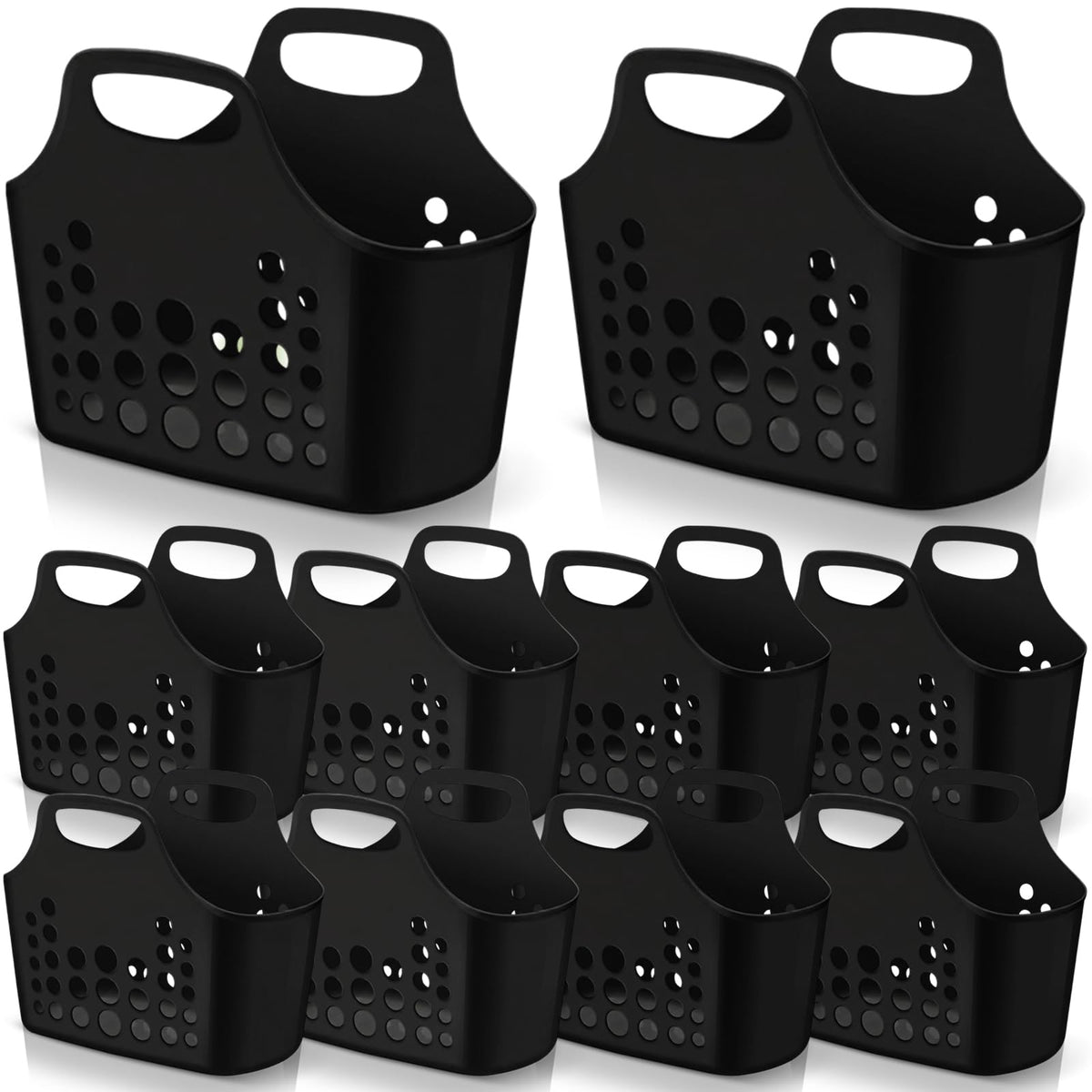 Nuogo 10 Pack Black Plastic Basket with Handles, Oval Shower Caddy Bulk