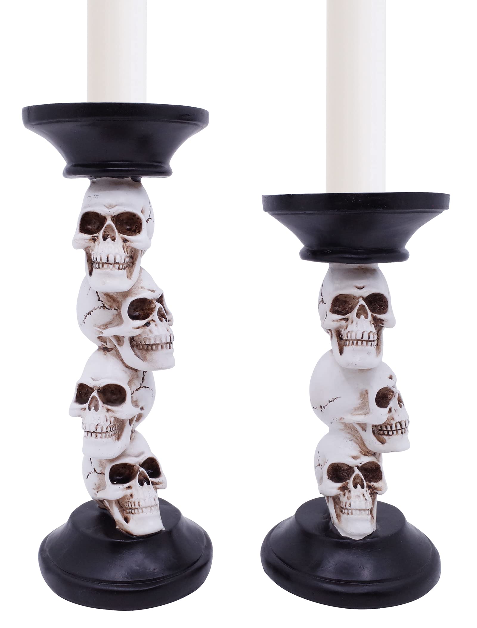 Etistta Halloween Skull Candle Holder for Fireplace Halloween Decorations, 9.5 inch Tall Polyresin Candlestick Holders White Bon
