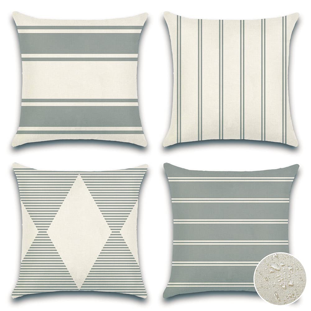 Otostar Decorative Outdoor Throw Pillow Covers 16X16 Inch Waterproof Geometry Pillow Cover Garden Cushion Case Patio Outdoor Pillows Shell For Couch Indoor Tent Park Furniture Balcony Set Of 4 (Grey)