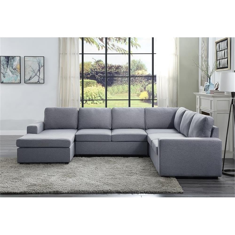 Lilola Home Warren Light Gray Linen 6 Seat Reversible Modular Sectional Sofa Chaise