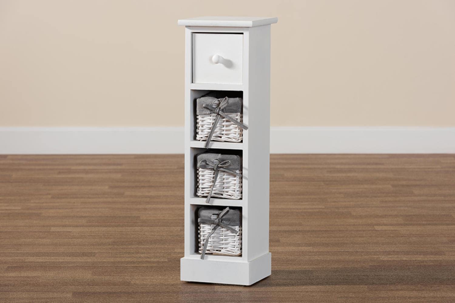 Baxton Studio Abriella Grey and White Finished Wood Storage Unit with Baskets