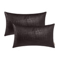 Brawarm Faux Leather Pillow Covers 12 X 20 Inches, Brown Leather Pillow Covers Pack Of 2, Crocodile Leather Decorative Lumbar Th