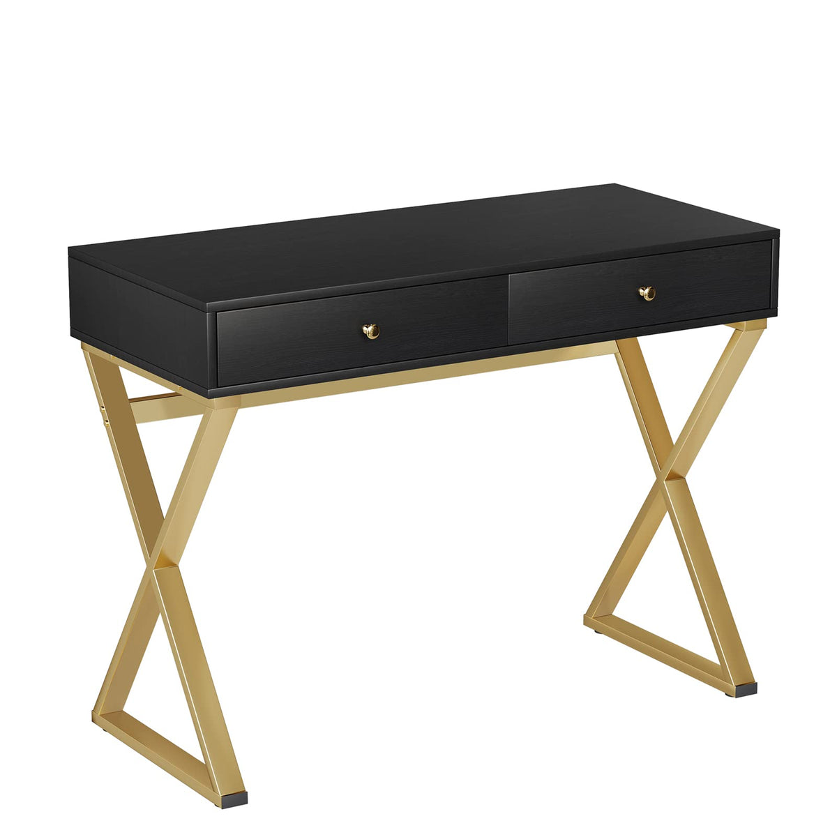 Acme Coleen Rectangular 2-Drawer Wooden Writing Desk In Black And Brass