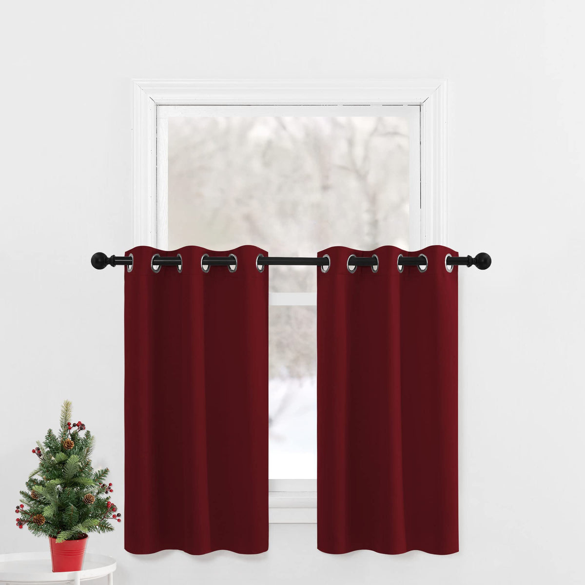 Nicetown Blackout Kitchen Window Curtains - Pair Of Thermal Insulated Eyelet Top Plain Blackout Curtains For Small Window Christ