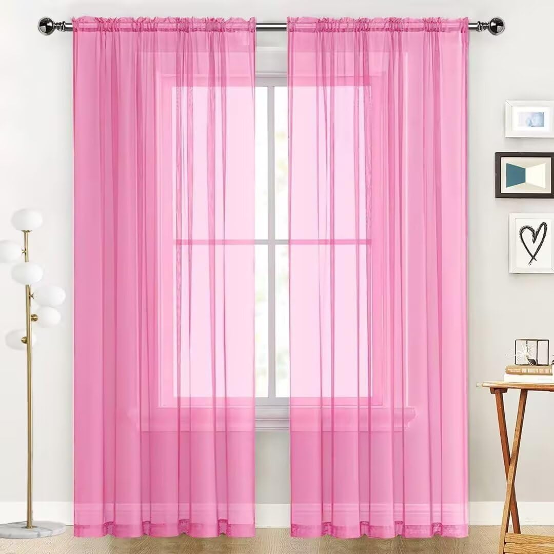 Spacedresser Basic Rod Pocket Sheer Voile Window Curtain Panels Pink 1 Pair 2 Panels 52 Width 84 Inch Long For Kitchen Bedroom C