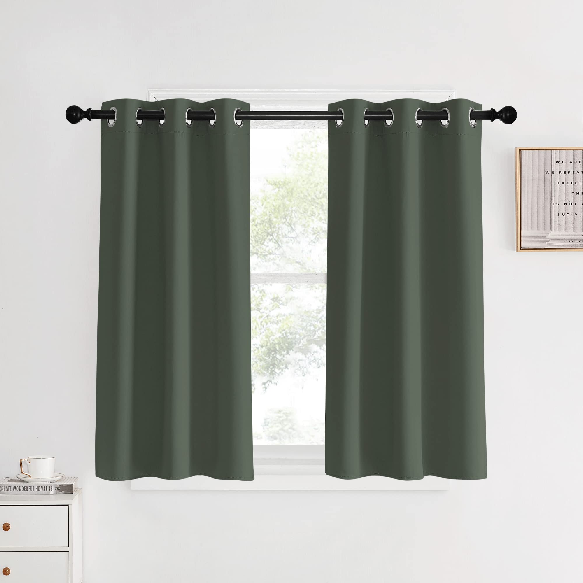 Nicetown Dark Mallard Blackout Curtain Panels For Bedroom, 2 Panels, W34 X L40-Inch, Thermal Insulated Grommet Top Blackout Drap
