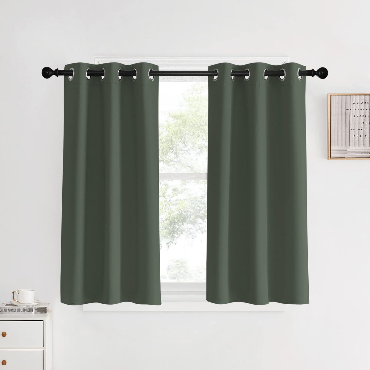Nicetown Dark Mallard Blackout Curtain Panels For Bedroom, 2 Panels, W34 X L40-Inch, Thermal Insulated Grommet Top Blackout Drap