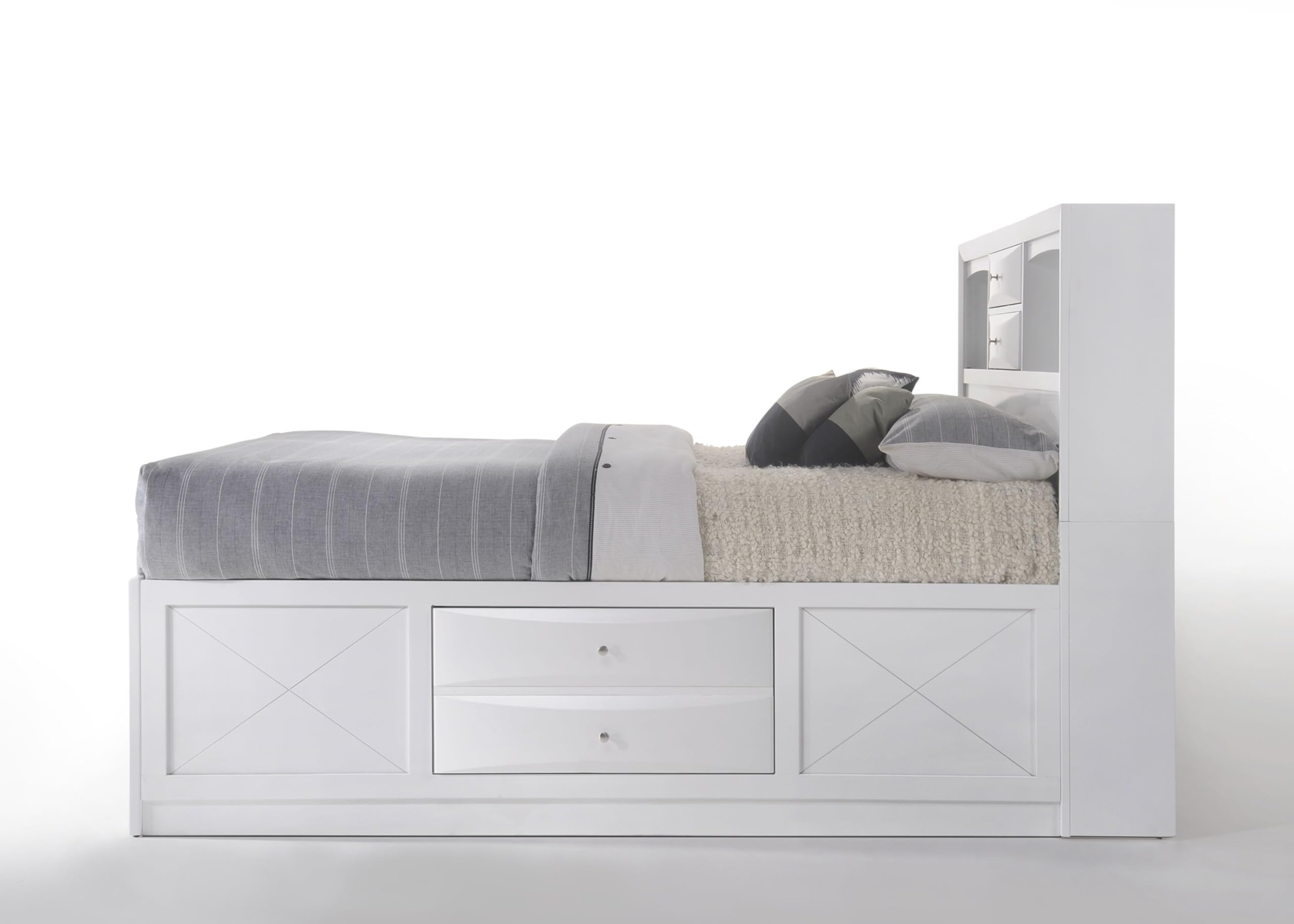 Acme Ireland Queen 8-Drawer Wooden Bed with Storage in White