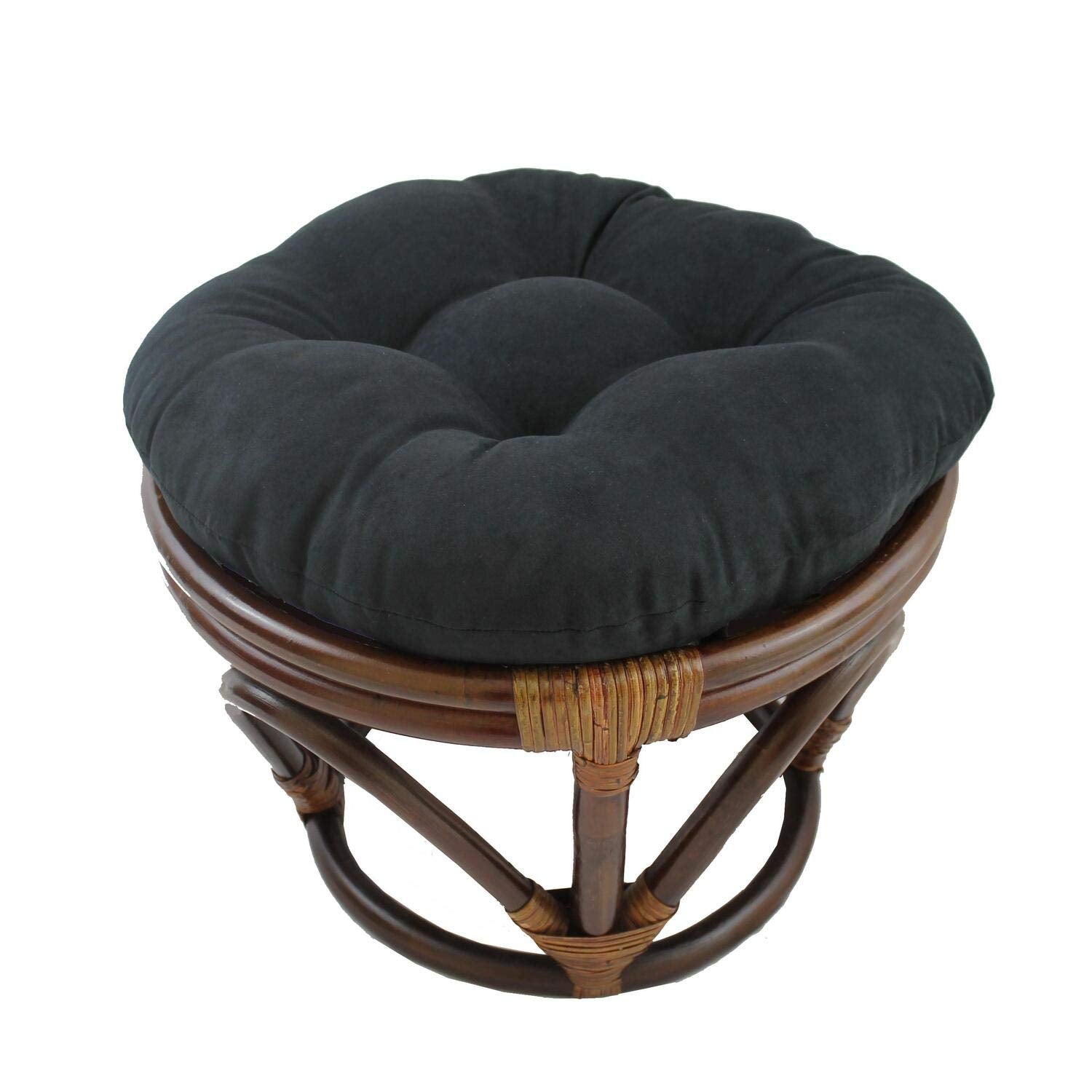 Blazing Needles Solid Microsuede Tufted Round Footstool Cushion, 18&quot;, Black