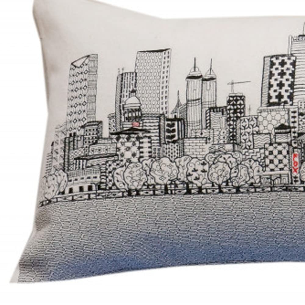 HomeRoots Cream 35' White Atlanta Daylight Skyline Lumbar Decorative Pillow