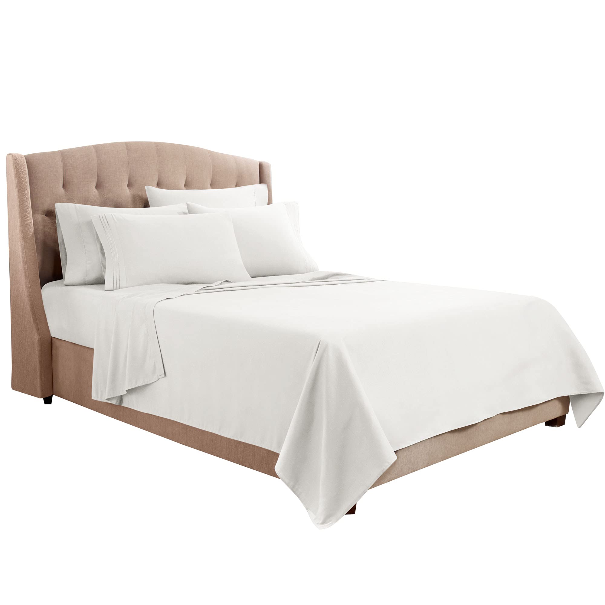 Clara Clark Queen Sheets, 6 Piece Set - Hotel Luxury Sheets For Queen Size Bed, Super Soft Bedding Sheets & Pillowcases, Queen Size Sheets, White
