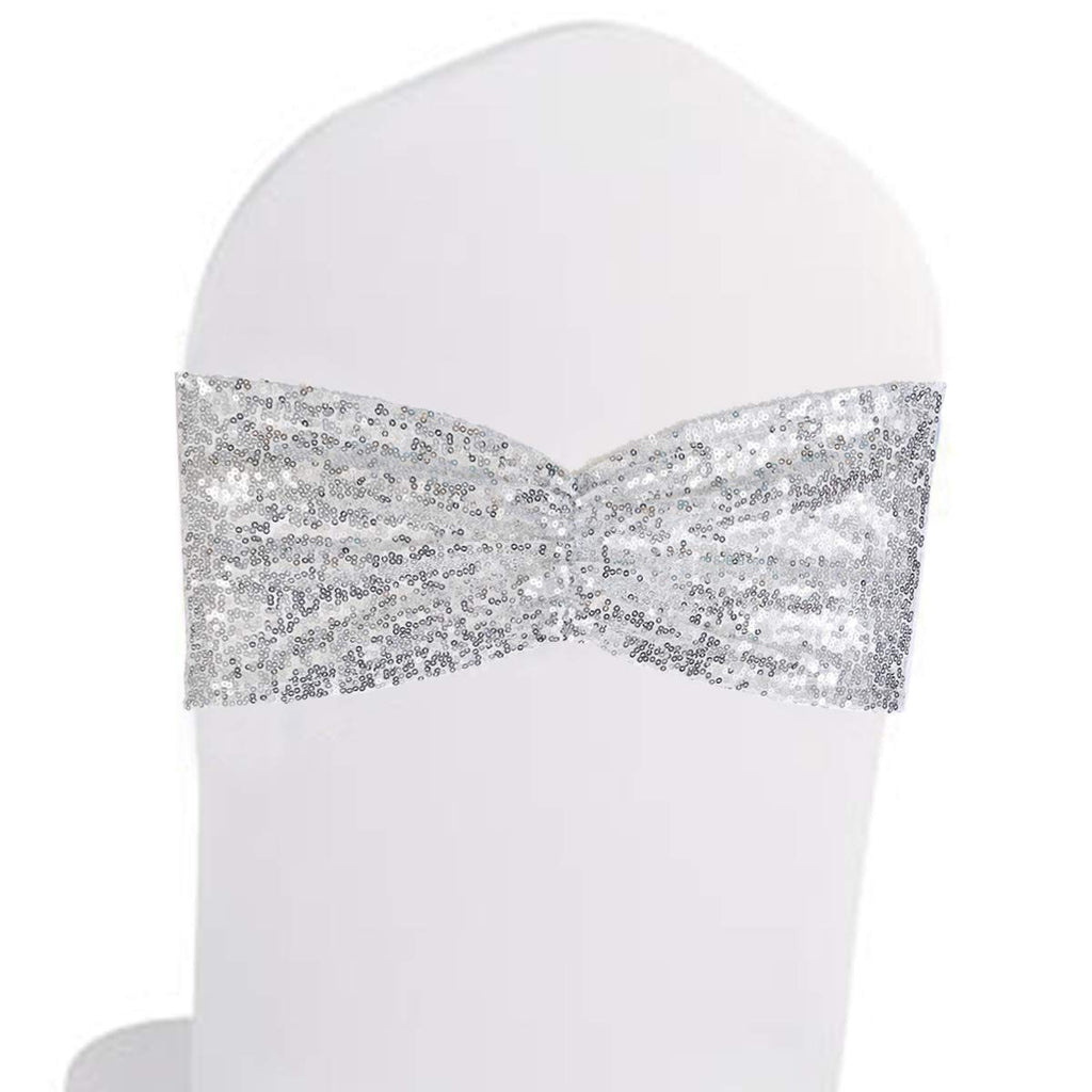Eternal Beauty Set Of 10 Sequin Chair Sashes Silver Chair Sashes For Wedding Hotel Party Banquet Chairs Decorations