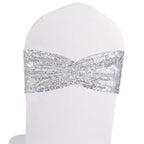 Eternal Beauty Set Of 10 Sequin Chair Sashes Silver Chair Sashes For Wedding Hotel Party Banquet Chairs Decorations