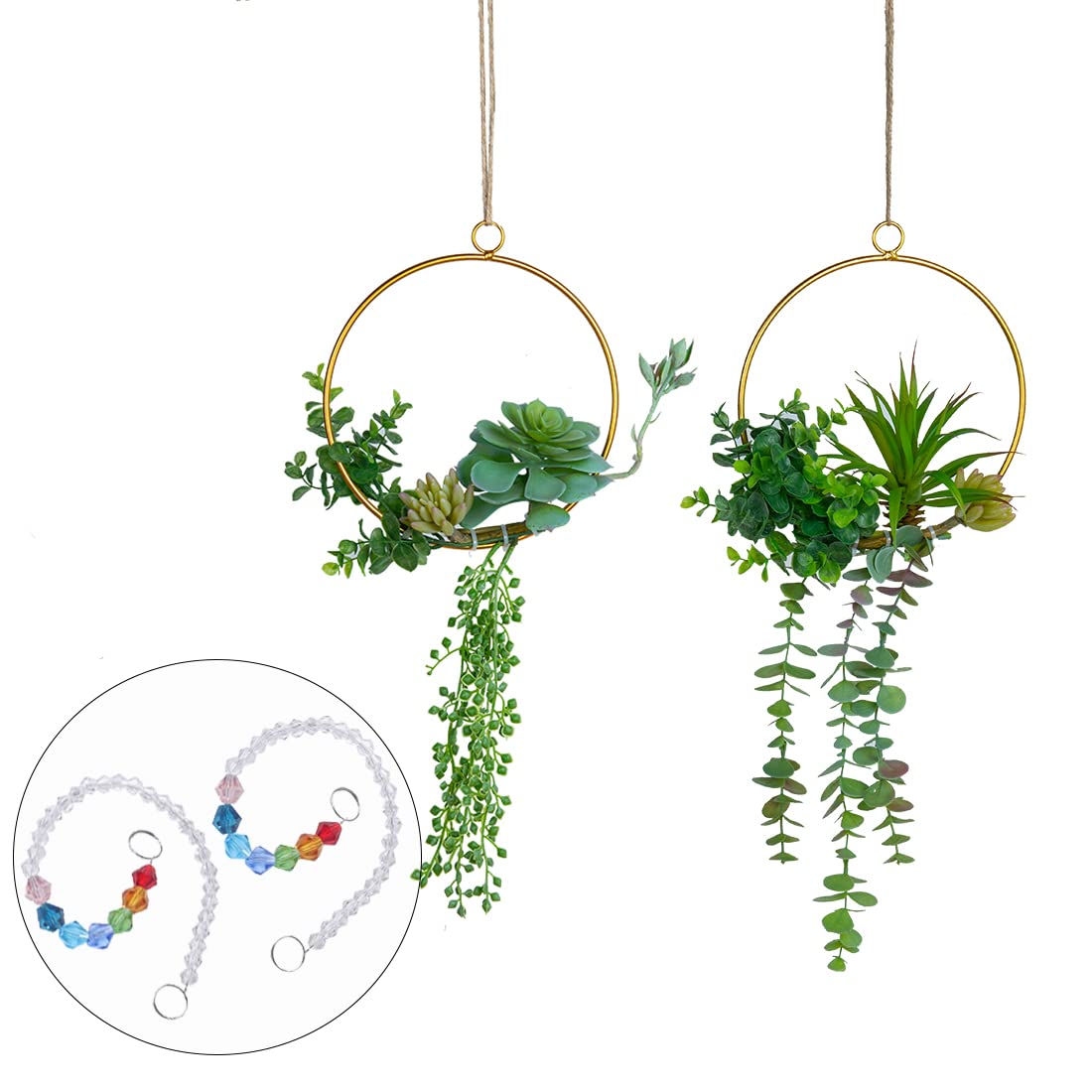 SWTHONY Artificial Succulents Wreath Set of 2 Hanging Gold Geometric Garland Greenery Wreath Wall Decor for Wedding Party Nurser