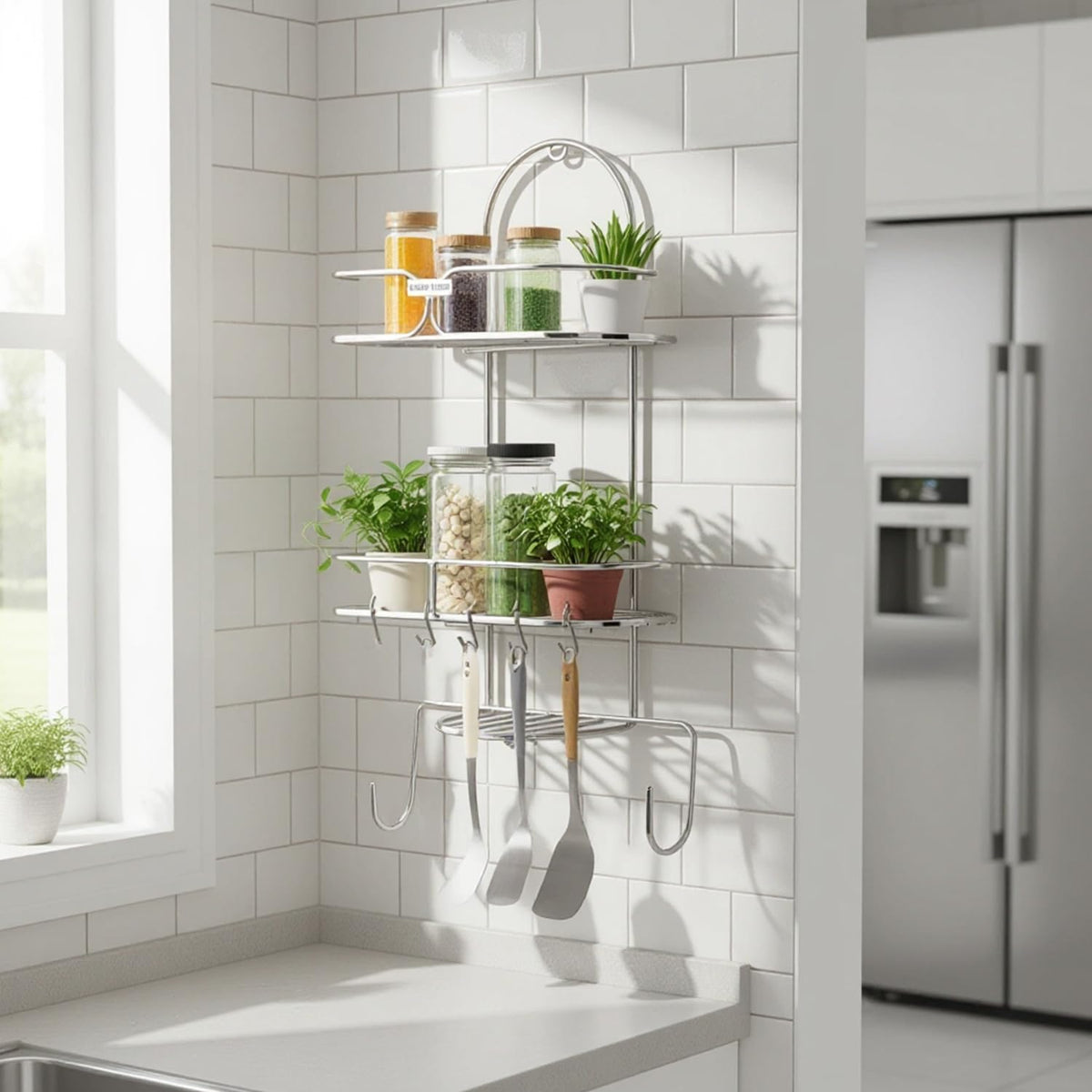 Crew Italy Stainless Steel Wall Mounted Shelf Rack | Multipurpose Use Storage Rack Shelves Stand for Towel Holder for Soap, Spic