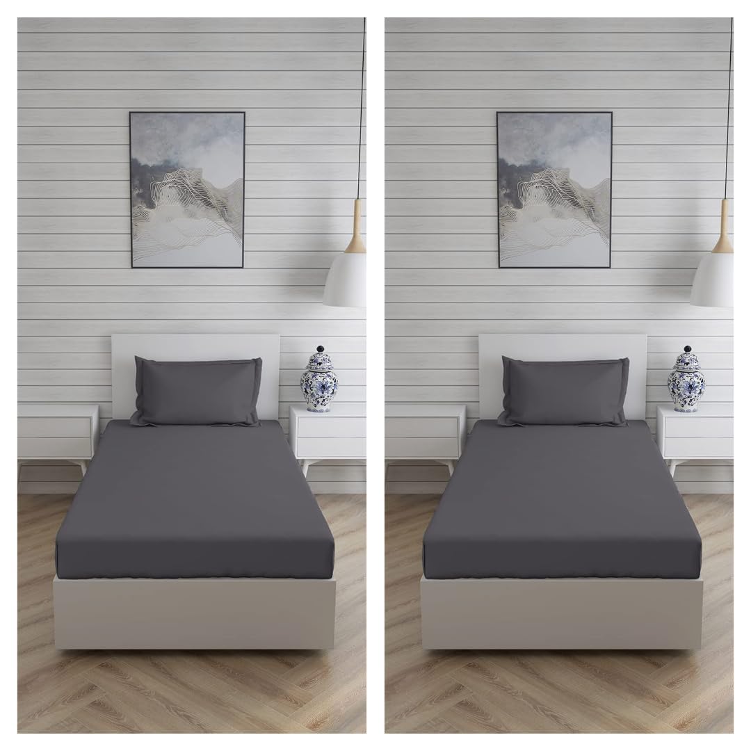 SAVOY CONCEPTS Solid Plain Single Bedsheets Combo (Dark Grey)